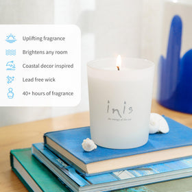 Irish-made Inis candle highlighting cruelty-free and paraben-free credentials.