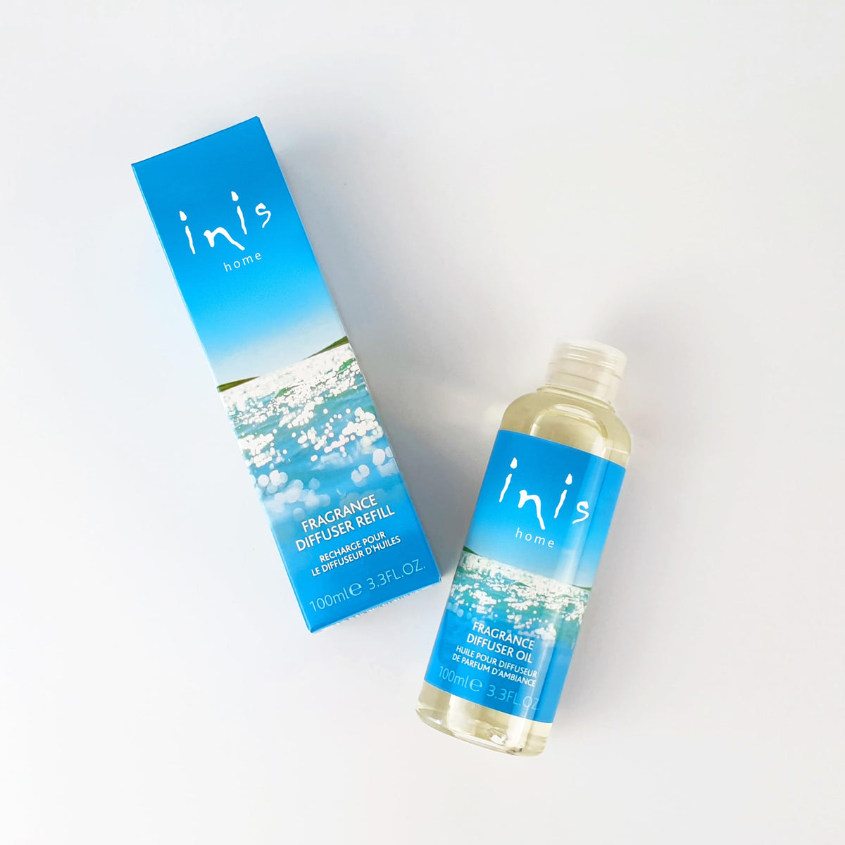 Inis home fragrance packaging update still delivers ocean freshness.