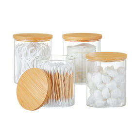 INIUNIK glass qtip holder front view for tidy bathroom organization
