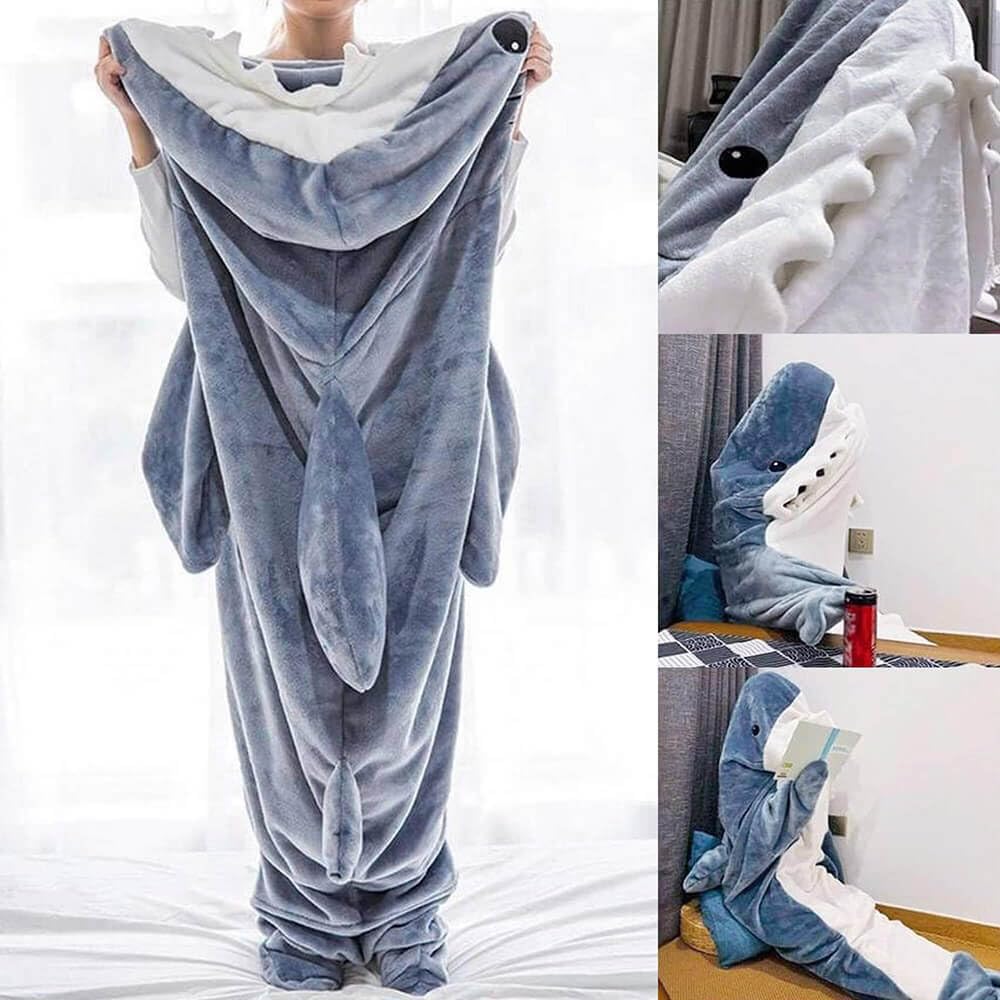 inkArts Shark Blanket Hoodie legs-inside design for snug warmth