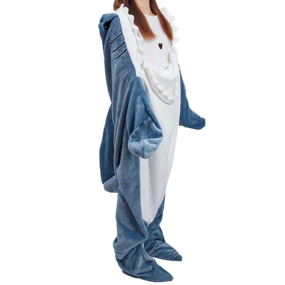 inkArts Shark Blanket Hoodie side view showing comfortable fit and warm fleece