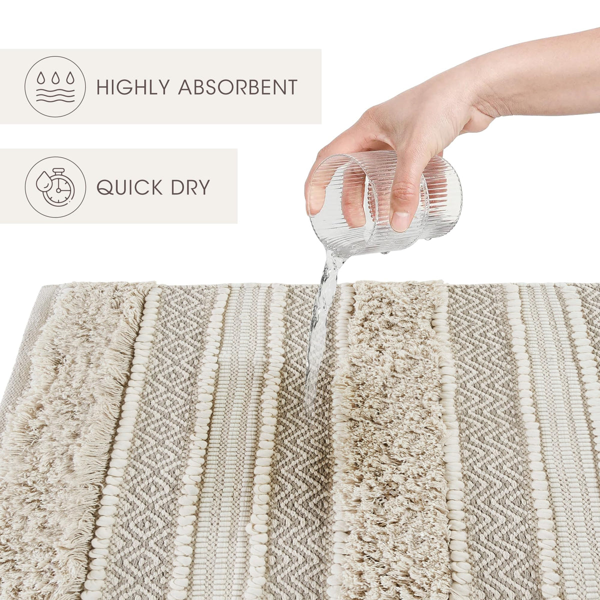 INK+IVY Asher natural tone rug brings cozy ambience to a bath space.