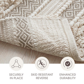 INK+IVY Asher rug has non-slip backing to stay in place after showers.