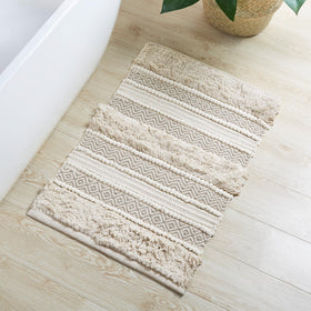 INK+IVY Asher bath rug with woven stripe texture adds boho style and soft comfort.