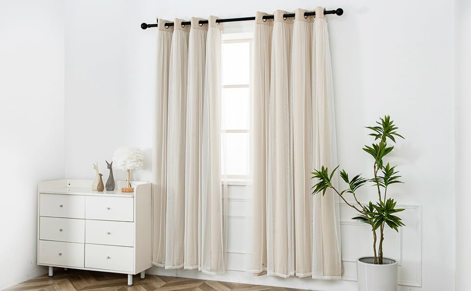INLINAS beige blackout curtains grommet top for easy hanging installation