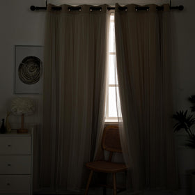 INLINAS beige blackout curtains sheer overlay diffusing daylight while preserving privacy