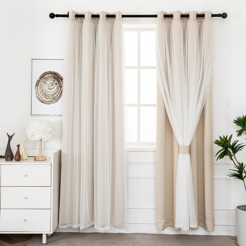 INLINAS beige blackout curtains with sheer overlay for elegant light control