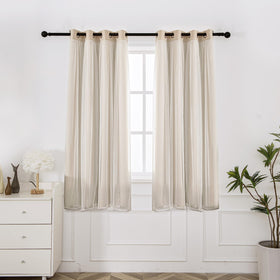 INLINAS beige blackout curtains with sheer overlay front view showing dual light control