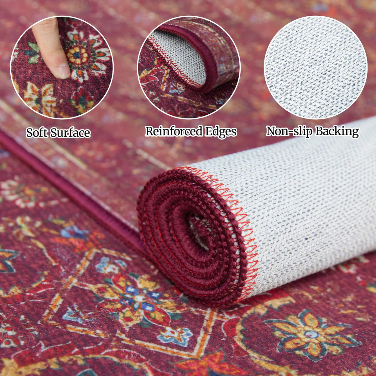 Inlume soft low-pile rug offers plush underfoot comfort.