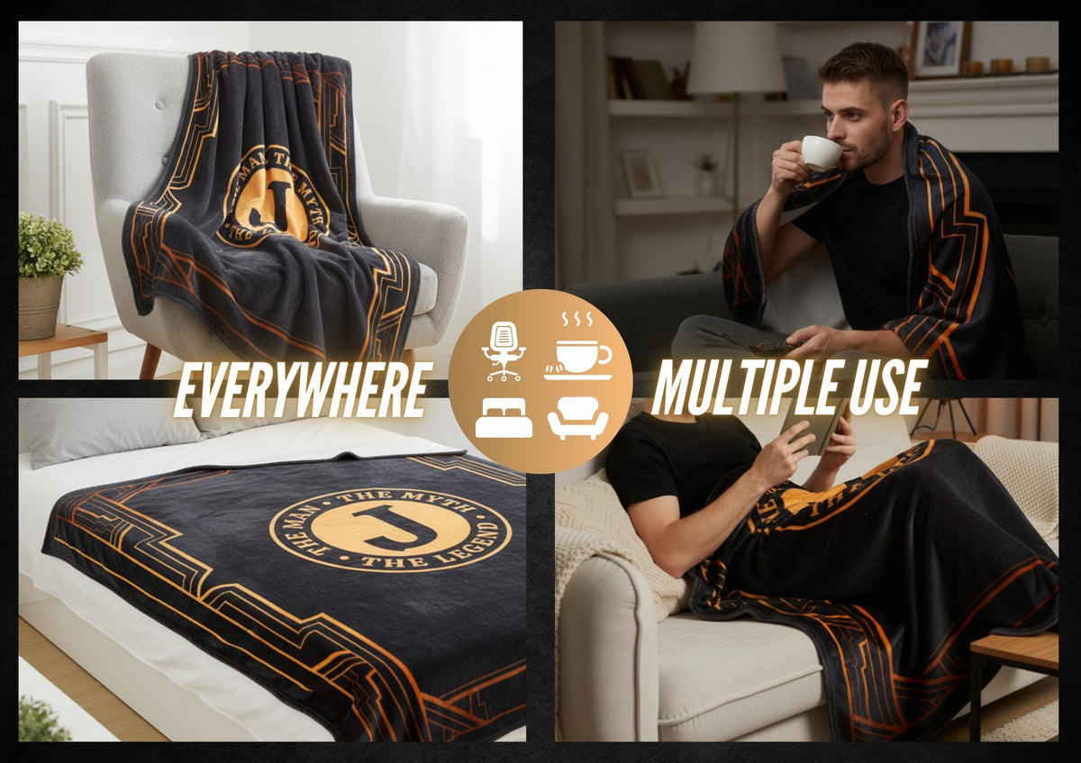 InnoBeta Legend Initial Plush Throw rolled packaging ready for gifting