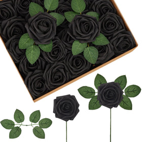 InnoGear artificial black foam roses set with stems for DIY décor