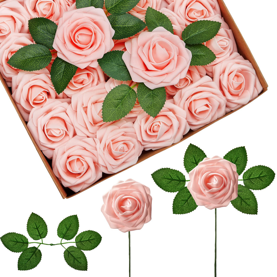 InnoGear blush foam roses with stems for lush wedding bouquets and centerpieces.