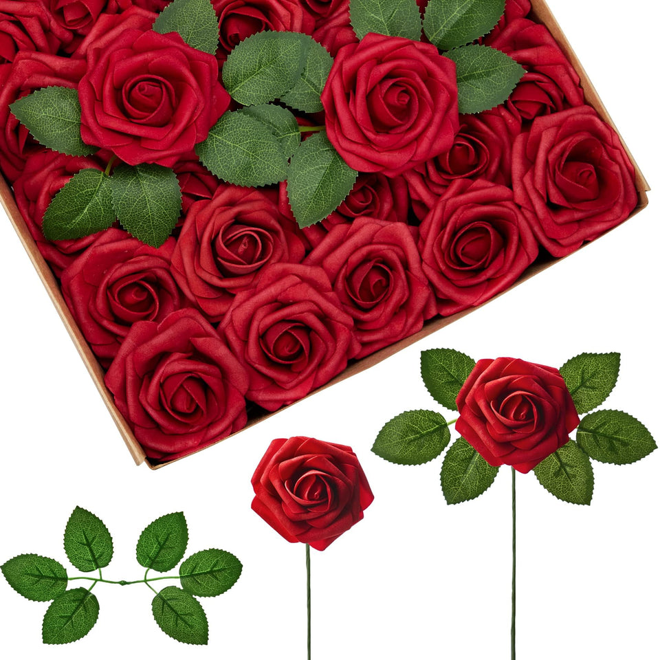 InnoGear dark red foam rose 50 pcs with stems for versatile DIY bouquets