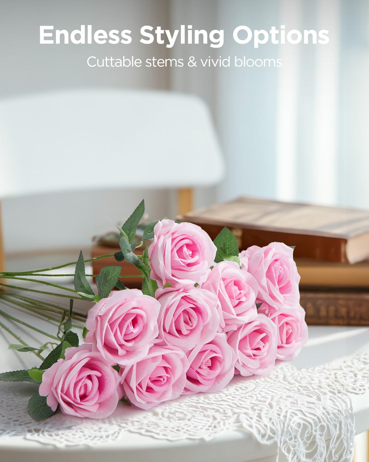 InnoGear fake roses bridal bouquet with bendable stems for custom styling.