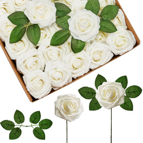 InnoGear ivory white foam roses 50-piece layered pack for elegant DIY bouquets.