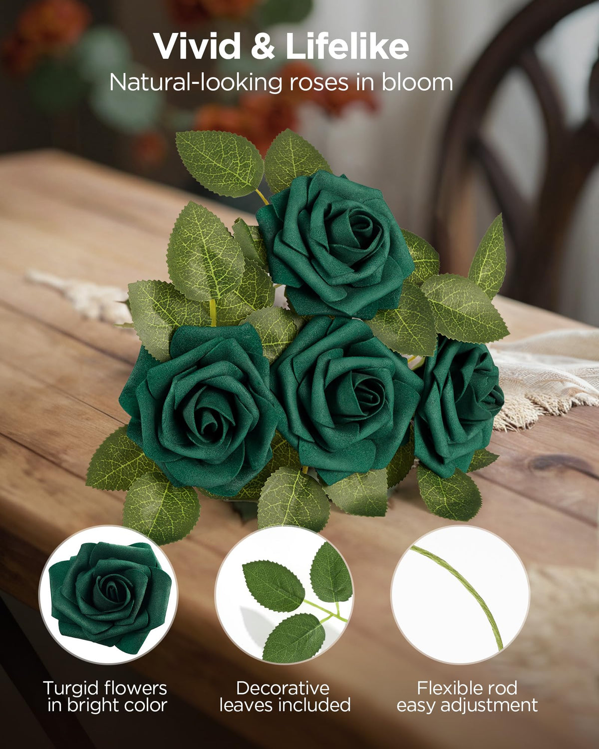 InnoGear hunt-green foam roses stems showcase flexible design for DIY