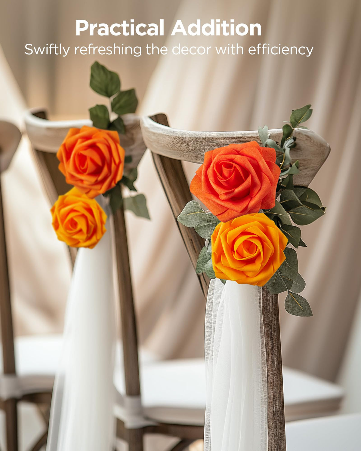 InnoGear orange foam rose 7.5 inch stem closeup for easy arrangements.