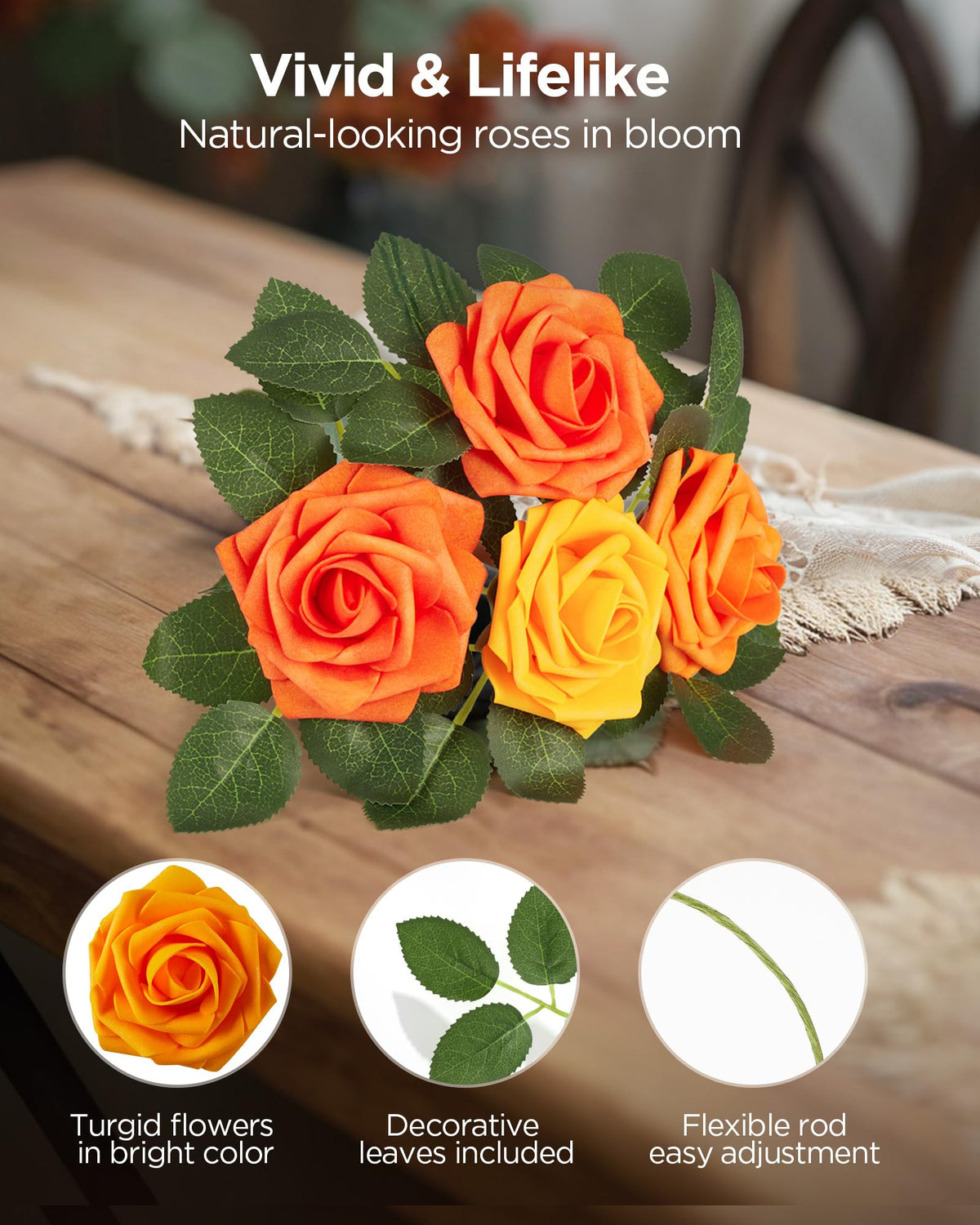 InnoGear orange foam rose soft petals closeup showing lifelike texture.