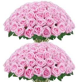 InnoGear pink silk roses bulk with realistic petals for elegant home decor and events.