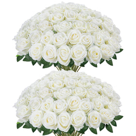 InnoGear white artificial roses close-up showing lifelike petals for lasting decor