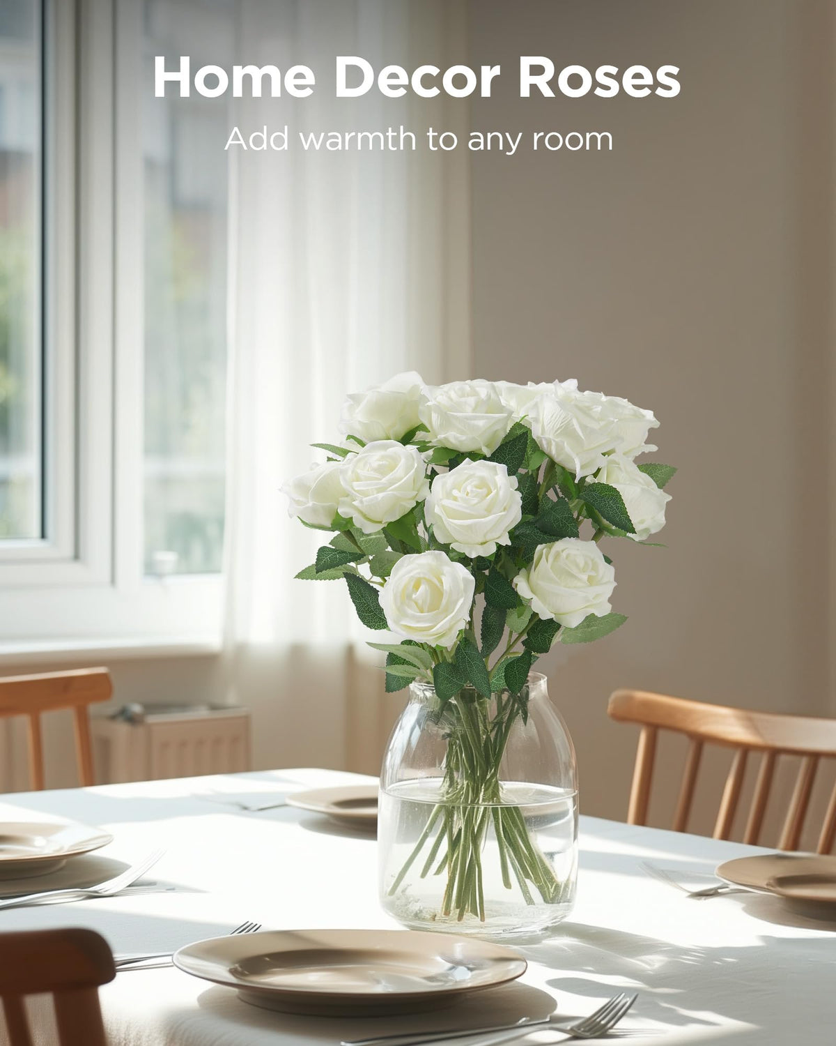 InnoGear white rose arrangement in a vase highlights vibrant color with minimal upkeep