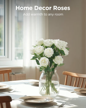 InnoGear white rose arrangement in a vase highlights vibrant color with minimal upkeep