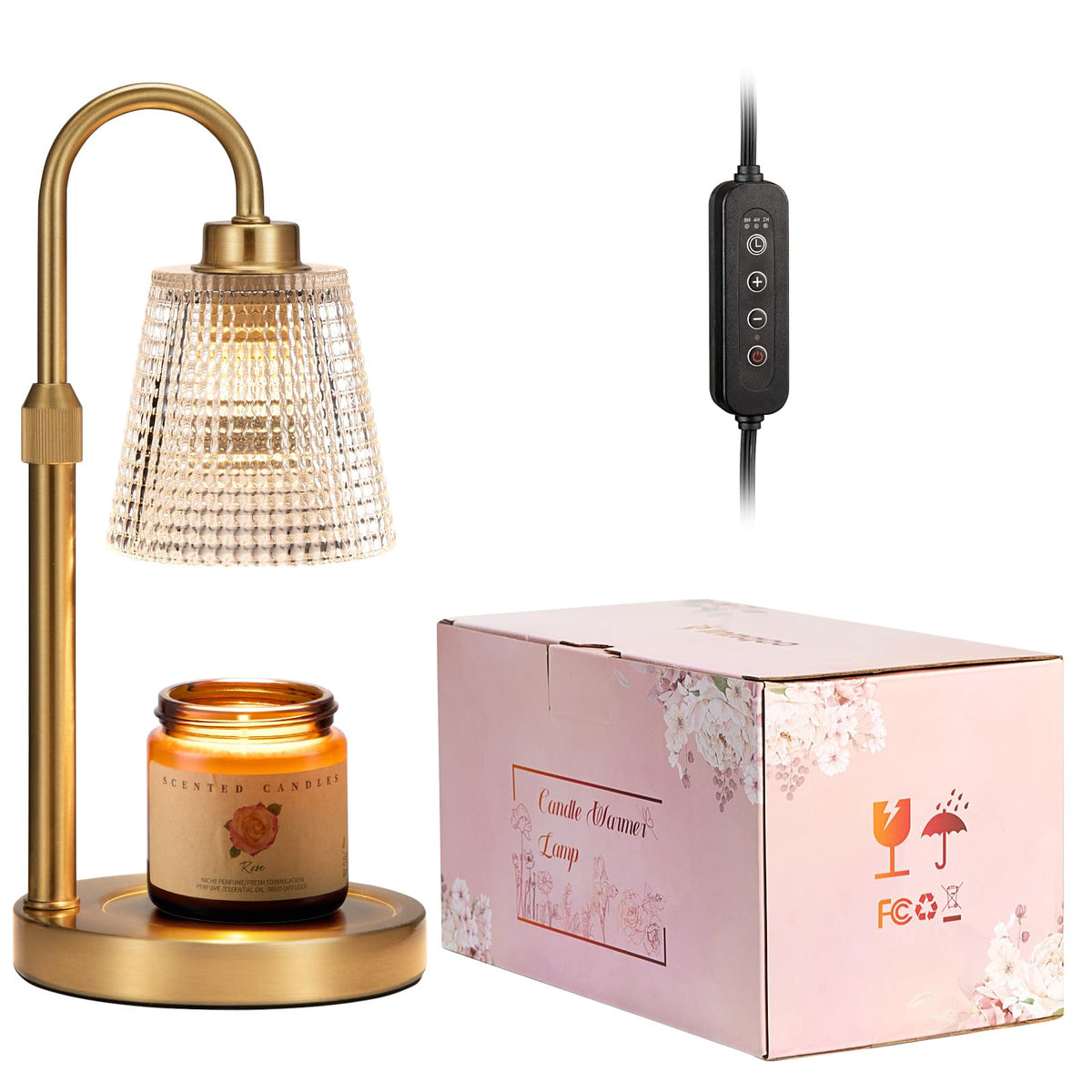Innqoo Gold Candle Warmer Lamp's soft glow creates ambiance without smoke or soot.