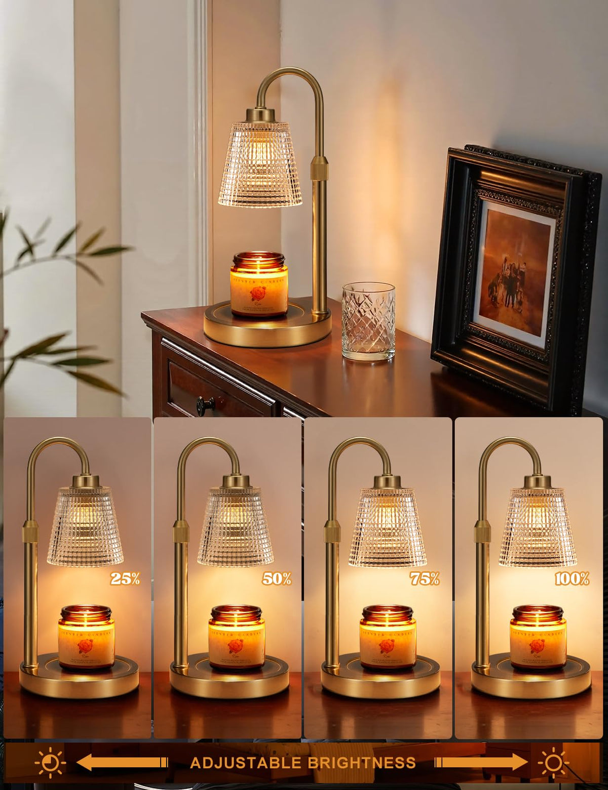 Innqoo Gold Candle Warmer Lamp shade with polka dots enhances room decor while melting wax evenly.