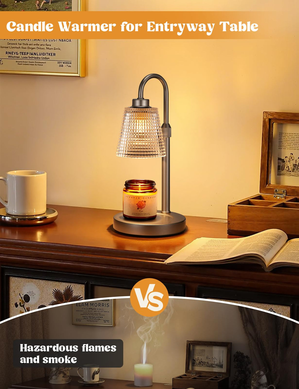 Innqoo gray candle warmer glass shade with polka dots creates cozy light.