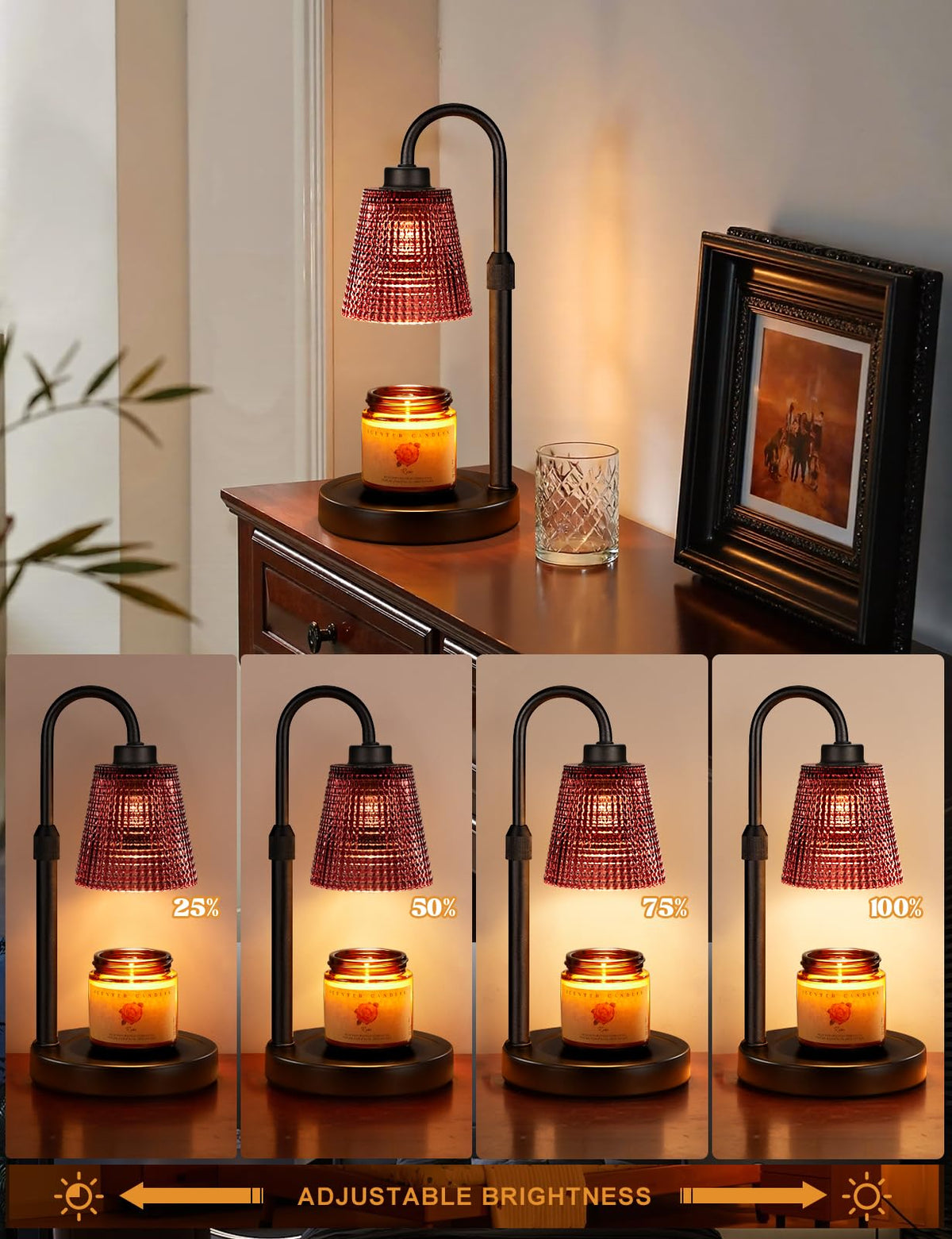 Innqoo Pomegranate Red Candle Warmer Dimmer Control shows adjustable brightness for mood.