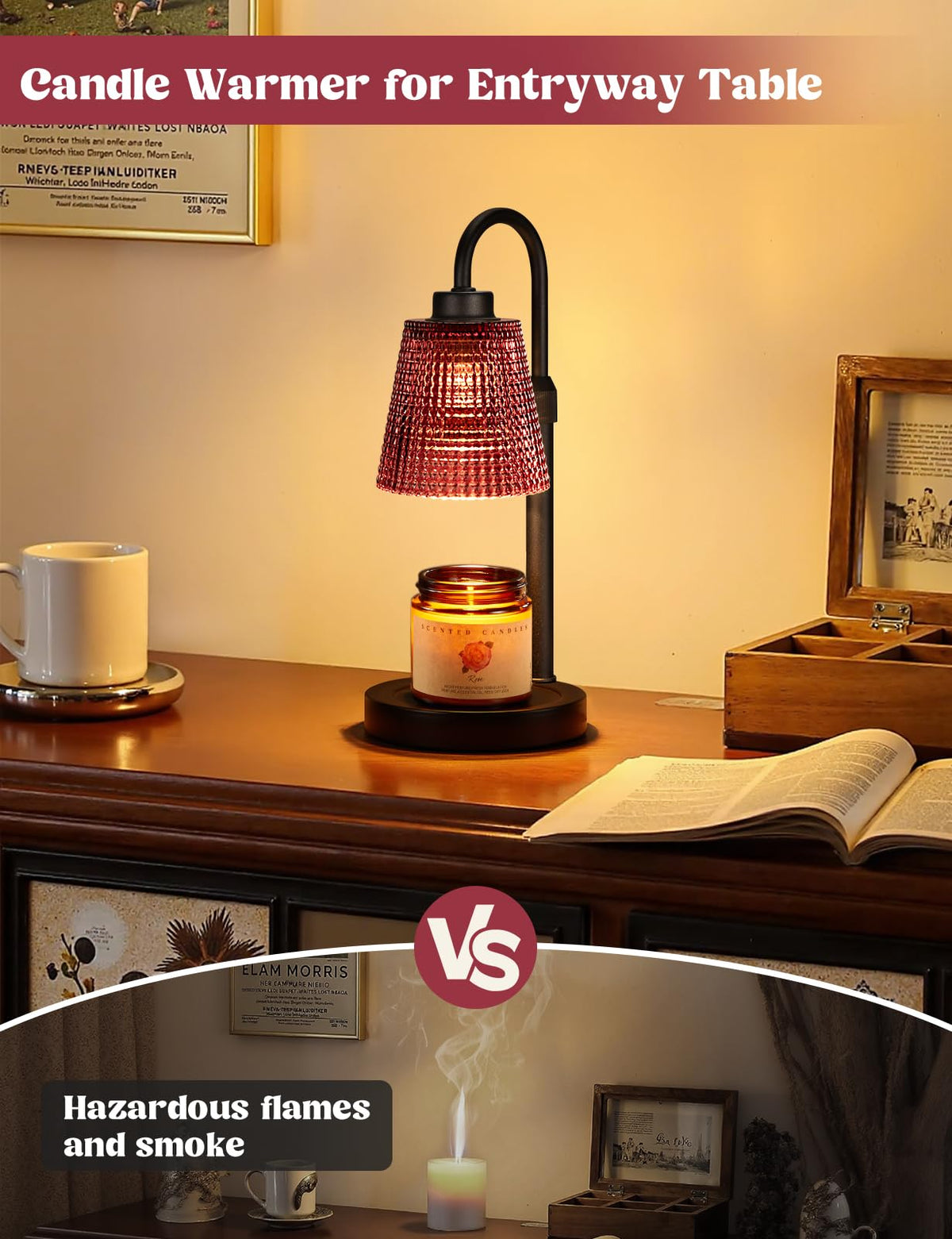 Innqoo Pomegranate Red Candle Warmer Glass Shade adds decorative flair.