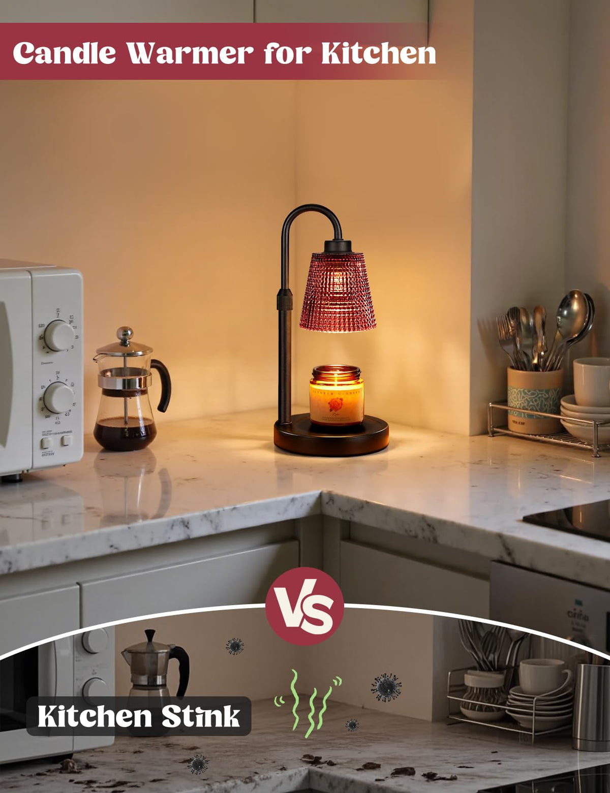 Innqoo Pomegranate Red Candle Warmer Height Adjustment adapts to various candle sizes.