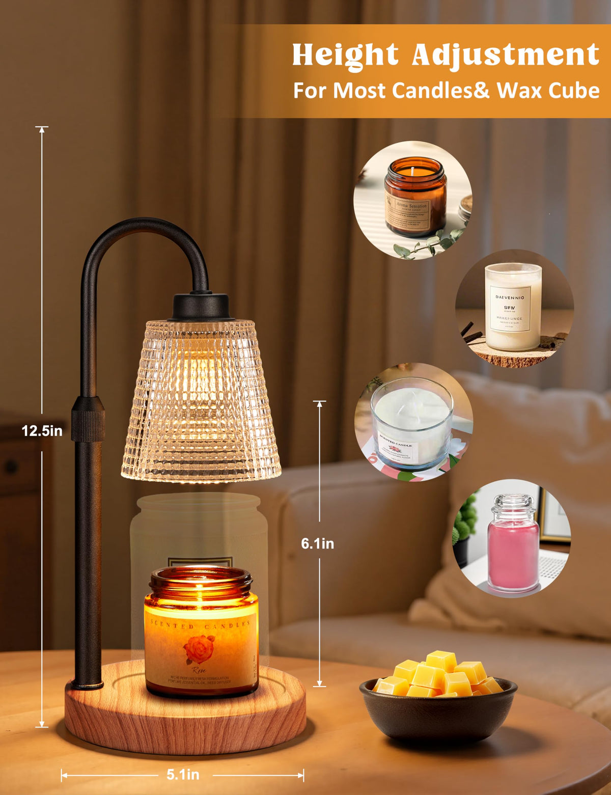 Innqoo Rustic Candle Warmer Lamp with dimming control panel for ambience