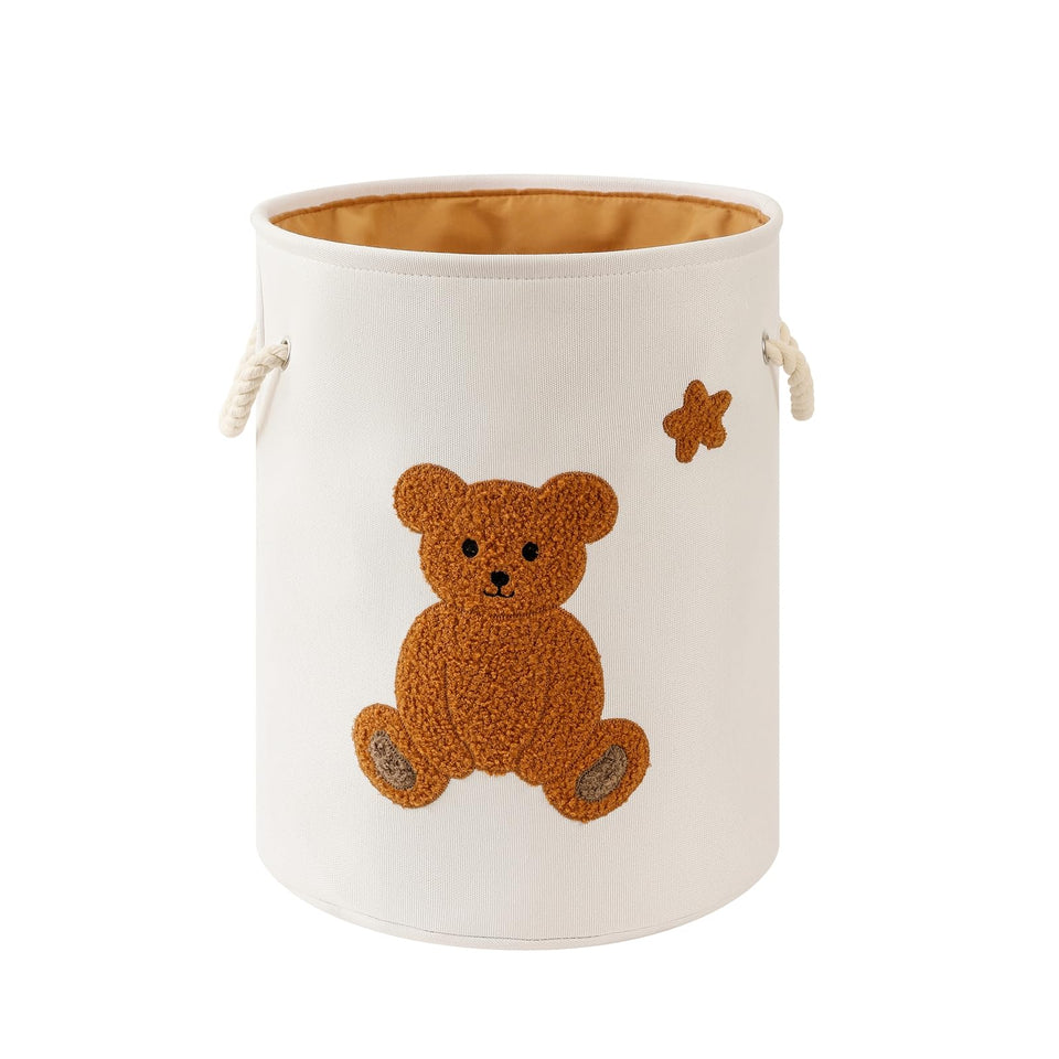 INough Kids Laundry Basket with bear front design for toy organization.