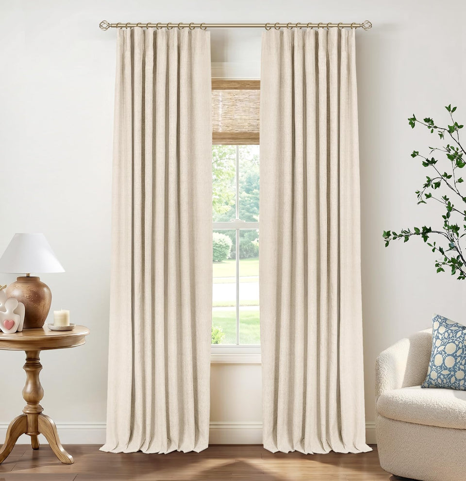 INOVADAY 100% blackout cream curtains block light for restful sleep