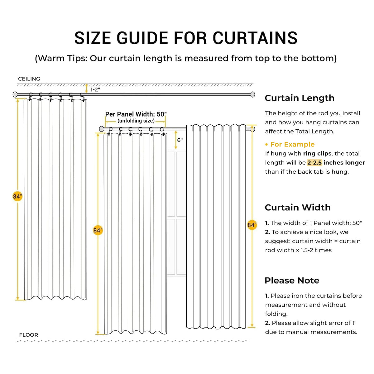 INOVADAY 84-inch oatmeal curtains; ideal for tall windows