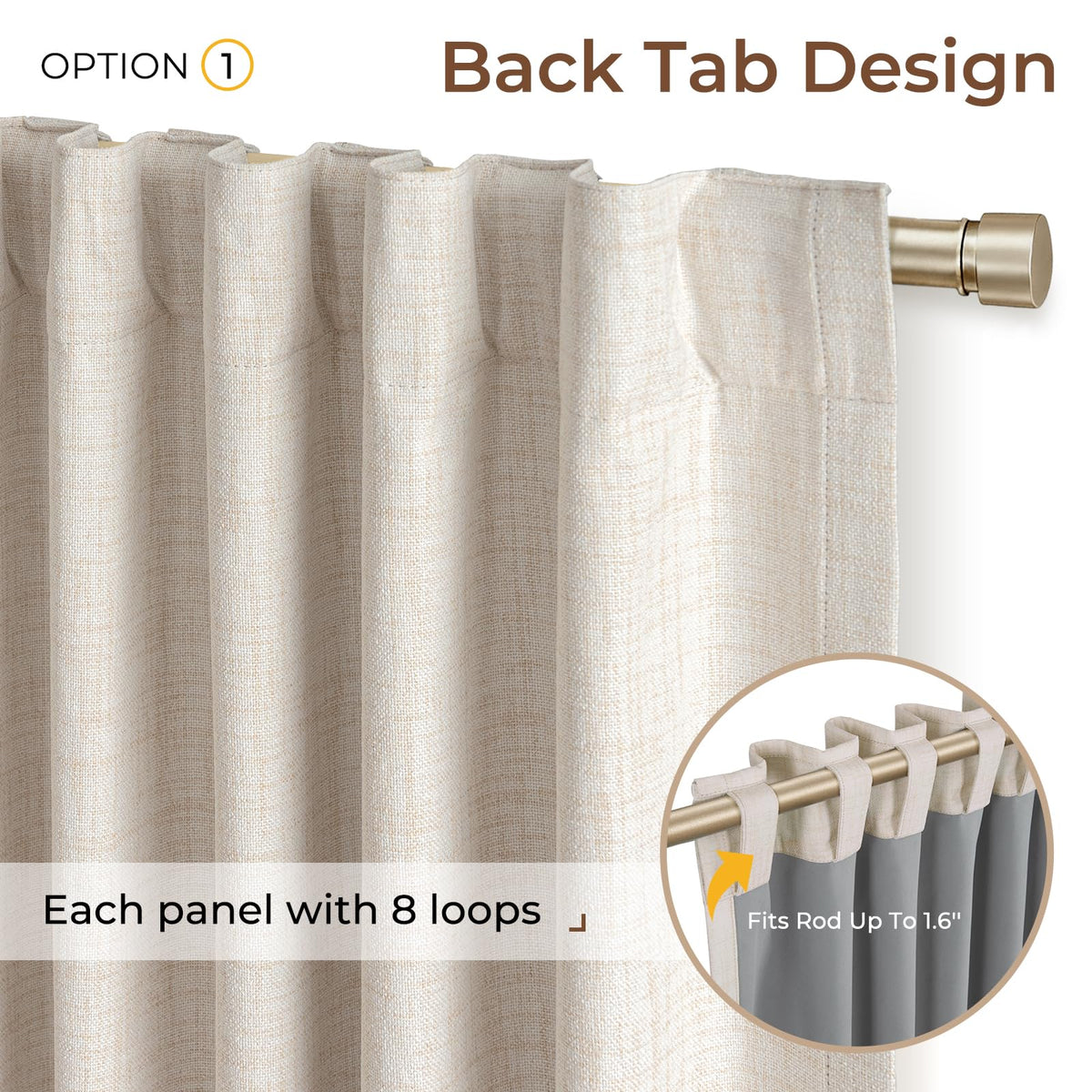 INOVADAY back tab and rod pocket hanging options for flexible hanging