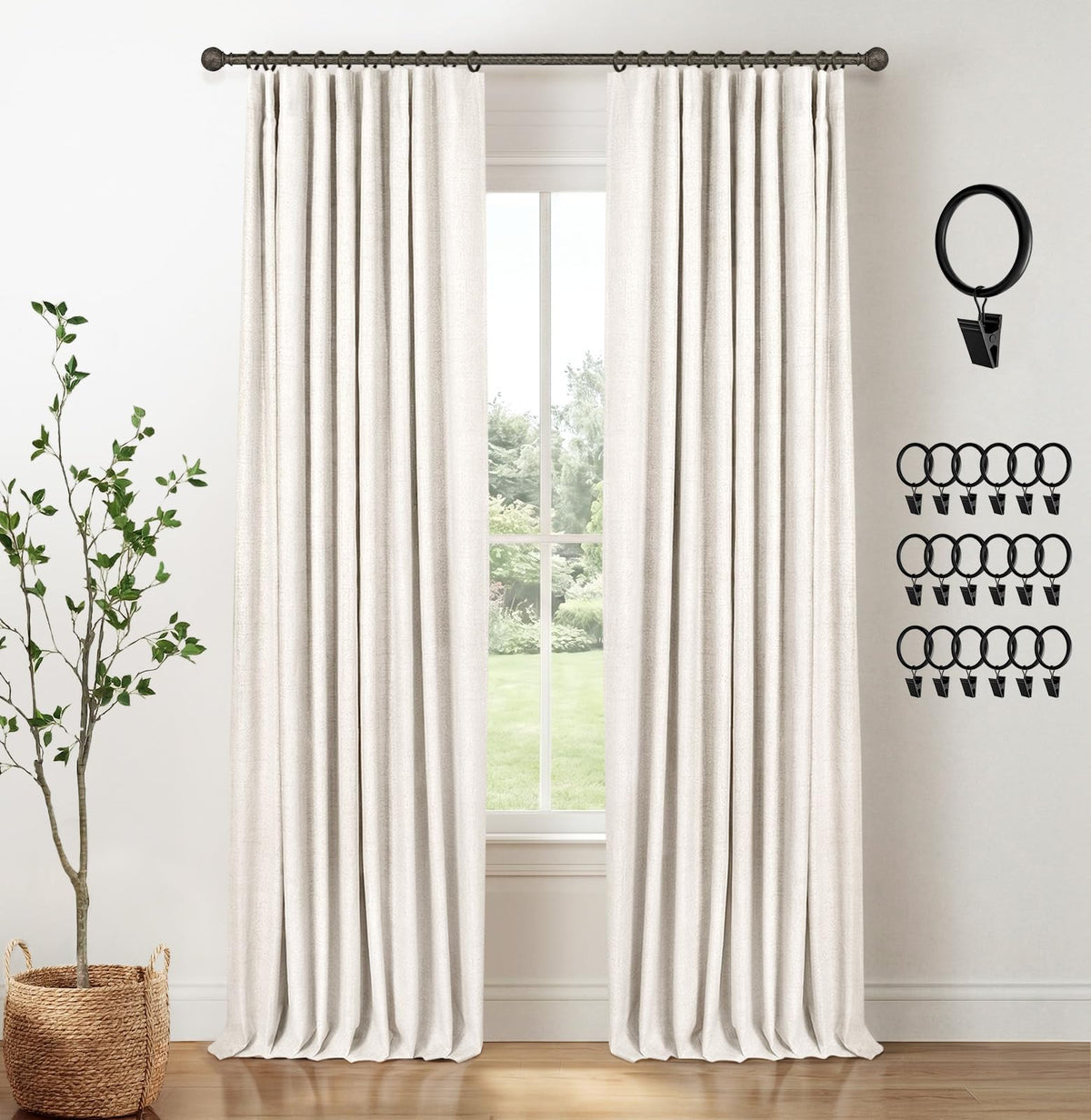 INOVADAY beige blackout curtain front view for deeper room darkness.