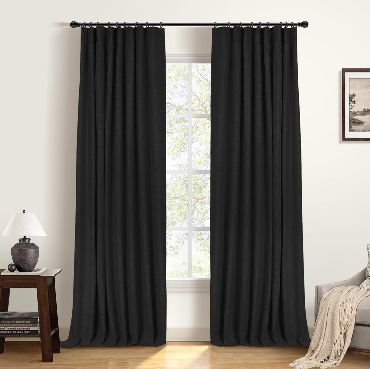 INOVADAY blackout curtains back tab design blocks light leaks for 100% darkness.