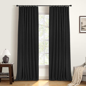 INOVADAY blackout curtains back tab design blocks light leaks for 100% darkness.