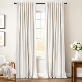 INOVADAY beige linen-look blackout curtains with backtab pleats for private darkness