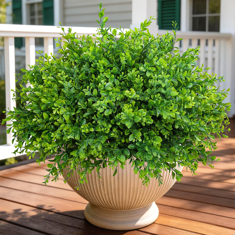 INQCMY 20-bundle artificial greenery for outdoor decor with maintenance-free lush boxwood realism.