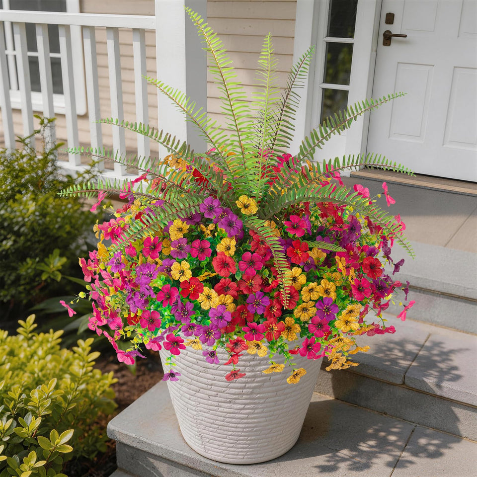 INQCMY artificial daisy flowers outdoors with realistic petals for year-round curb appeal.
