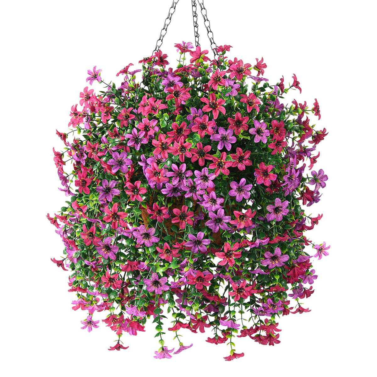 INQCMY artificial daisy hanging basket outdoors, UV-resistant decor.