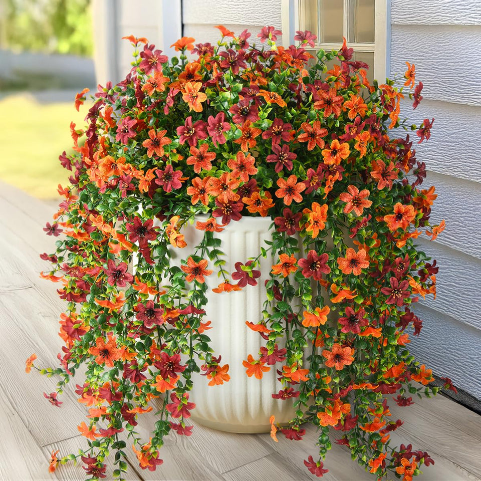 INQCMY artificial fall flowers two-pack for outdoor realism and easy maintenance.