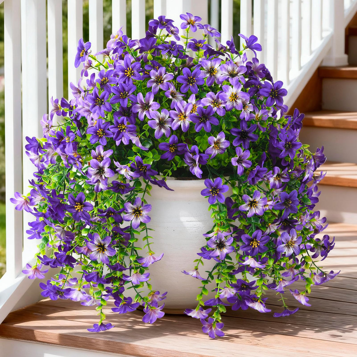 INQCMY artificial hanging daisies with eucalyptus for balcony decoration year-round