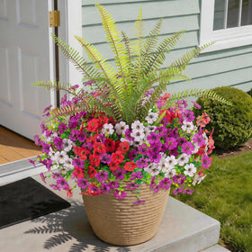 INQCMY artificial red-lotus bouquet for outdoors adds year-round color to patios.