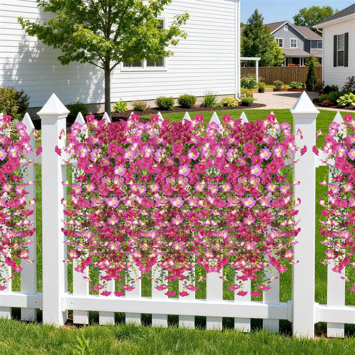 INQCMY waterproof fake flowers require no watering and endure outdoor sun.