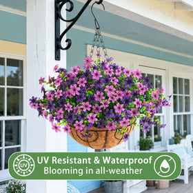 INQCMY full display of artificial hanging baskets outdoors for curb appeal