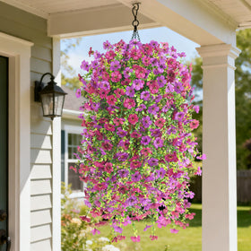 INQCMY artificial hanging basket with daisies and eucalyptus adds year-round curb appeal.